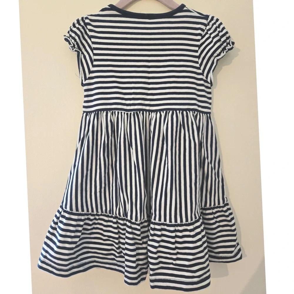 Topolino Girls Navy White Striped Tiered Ruffle Dress Organic Cotton Size 110